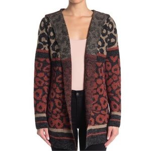 NWT Joseph A Leopard Colorblock Hooded Cardigan